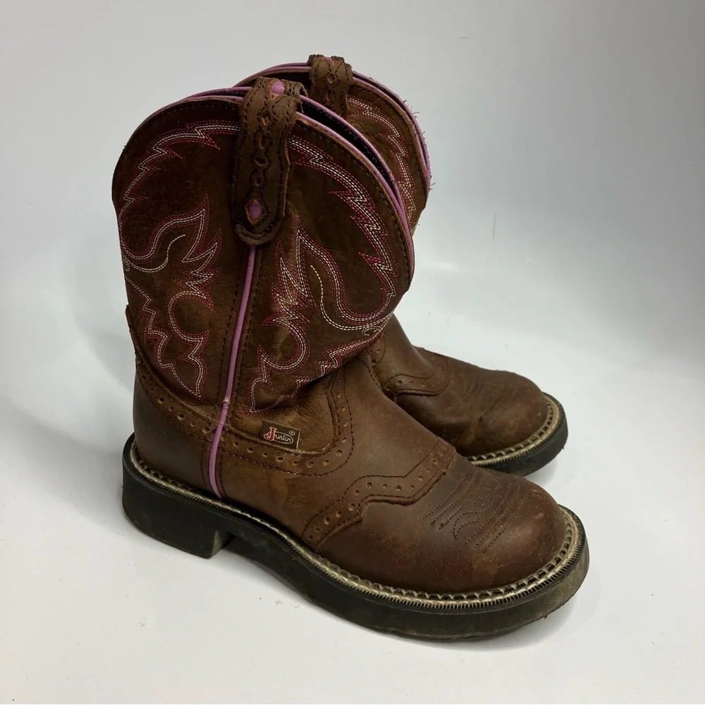 Kids Brown and Pink Western Pull-On Boot